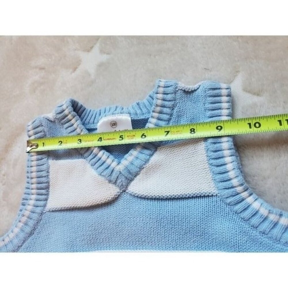Hanna Andersson Boy Sz 3-4 knit cotton Sweater Vest Light Blue and White Easter - Picture 4 of 7